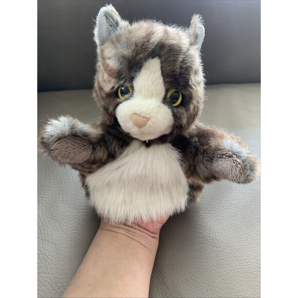 Vintage Folkmanis 7" Brown White Cat Kitten Stuffed Animal Plush Hand Puppet EUC - Picture 1 of 14